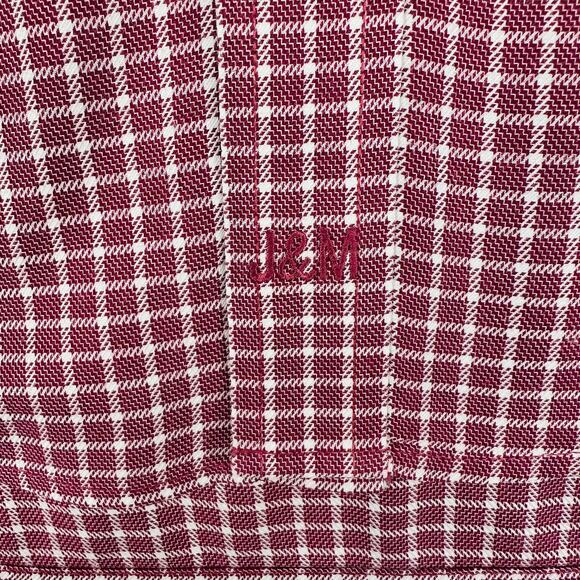 Johnston & Murphy Shirt Mens L Burgundy White Checkered Herringbone Long Sleeve - Picture 4 of 8
